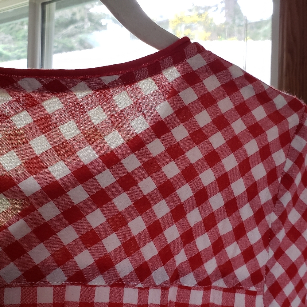 Rare VTG. Gingham Short Sleeve Summer Tops - Red & Black medium Womens - Picture 7 of 7